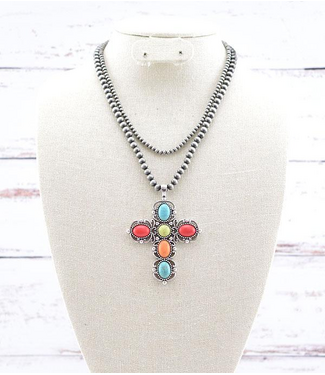 YK Trading Cross Semi Stone Layered Necklace