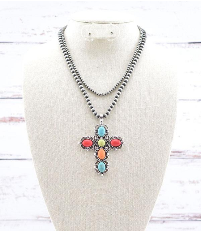 YK Trading Cross Semi Stone Layered Necklace