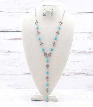 YK Trading Semi Stone Cross Lariat Necklace