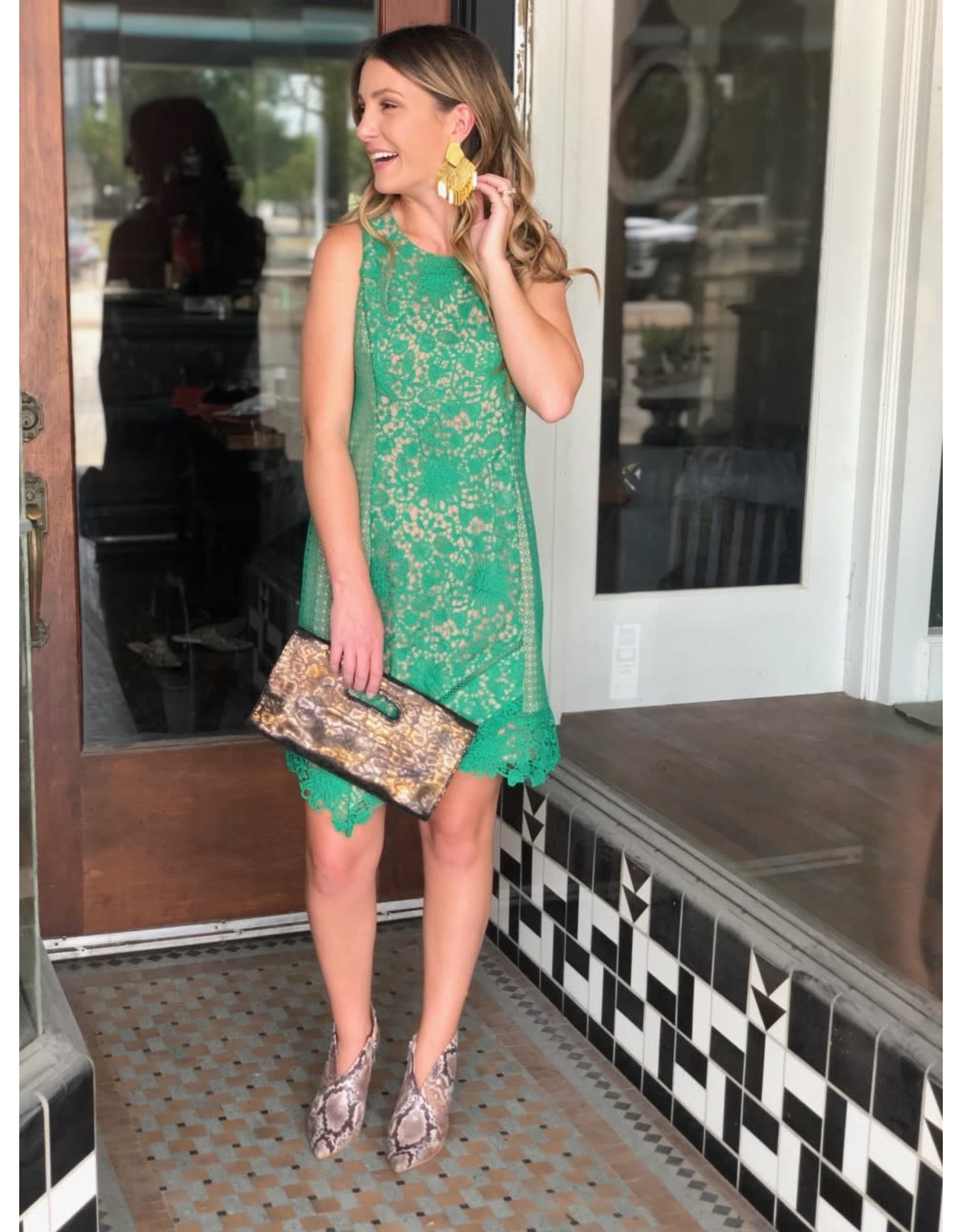 green lace sheath dress