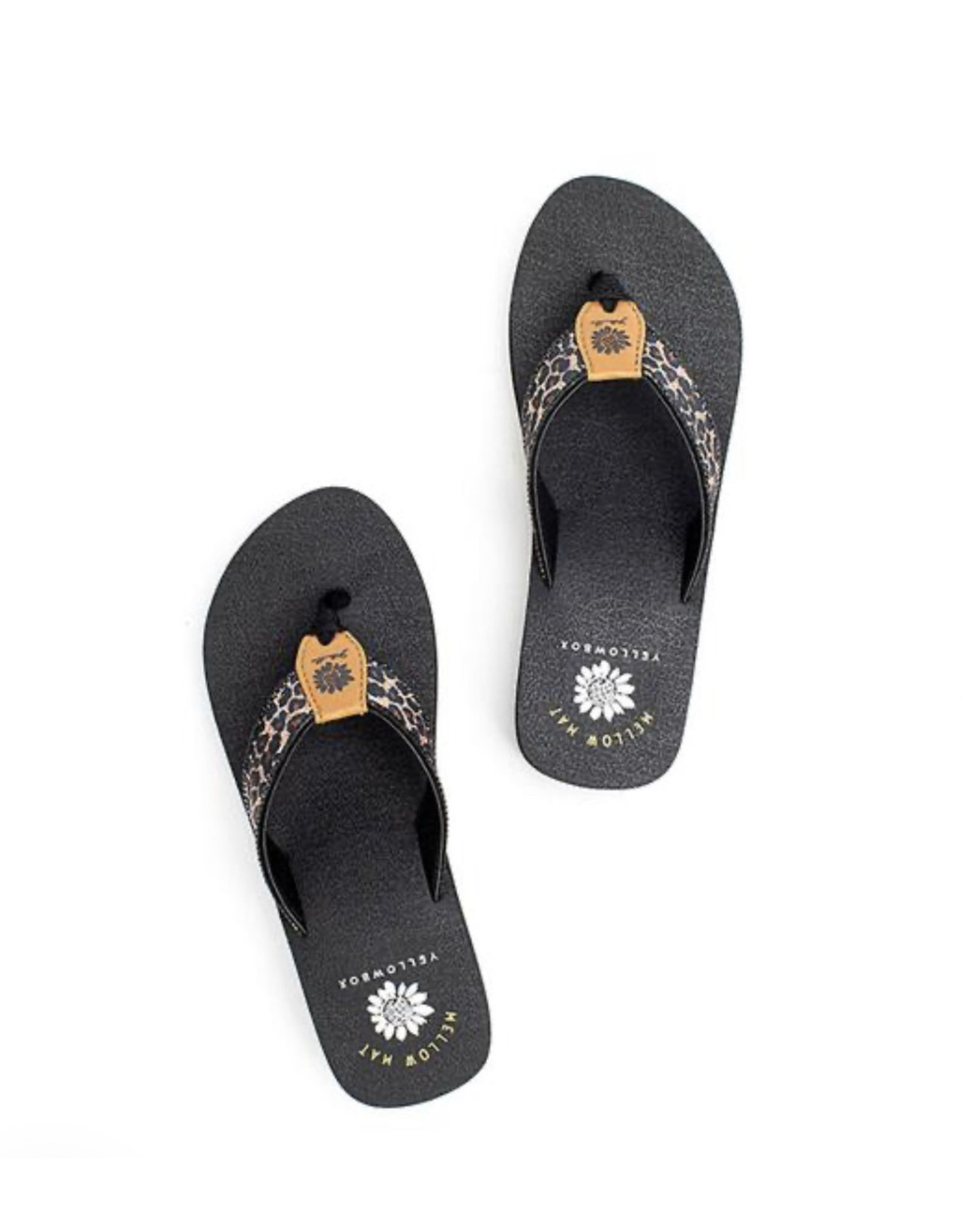 yellow box leopard flip flops