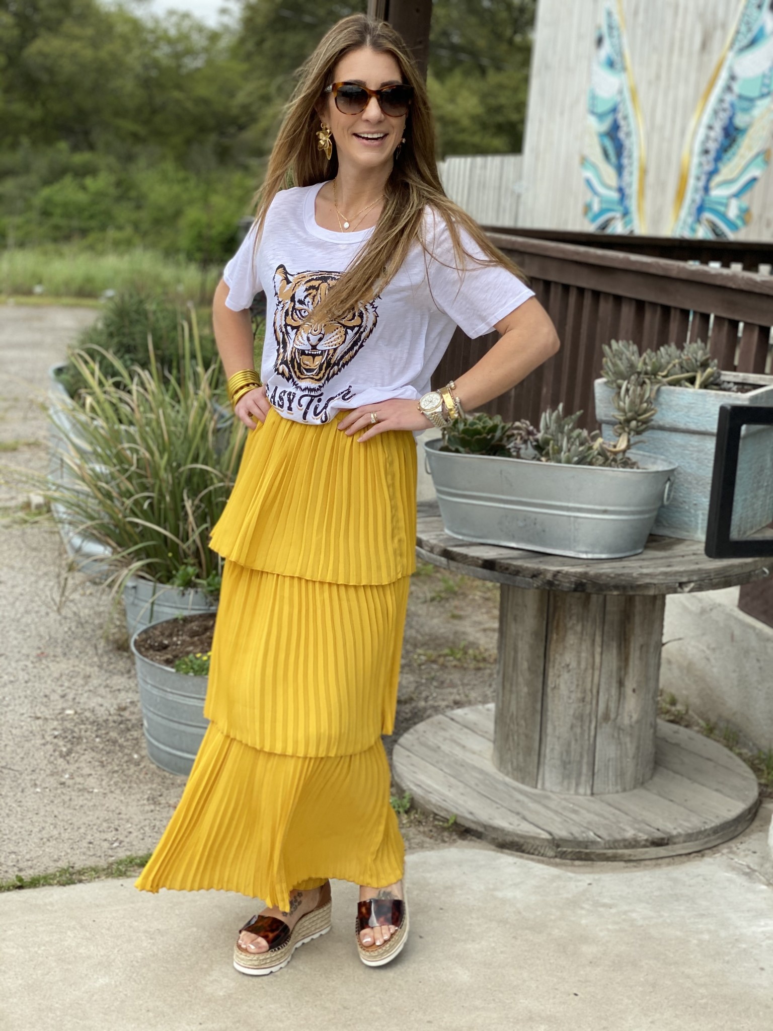 mustard long skirt