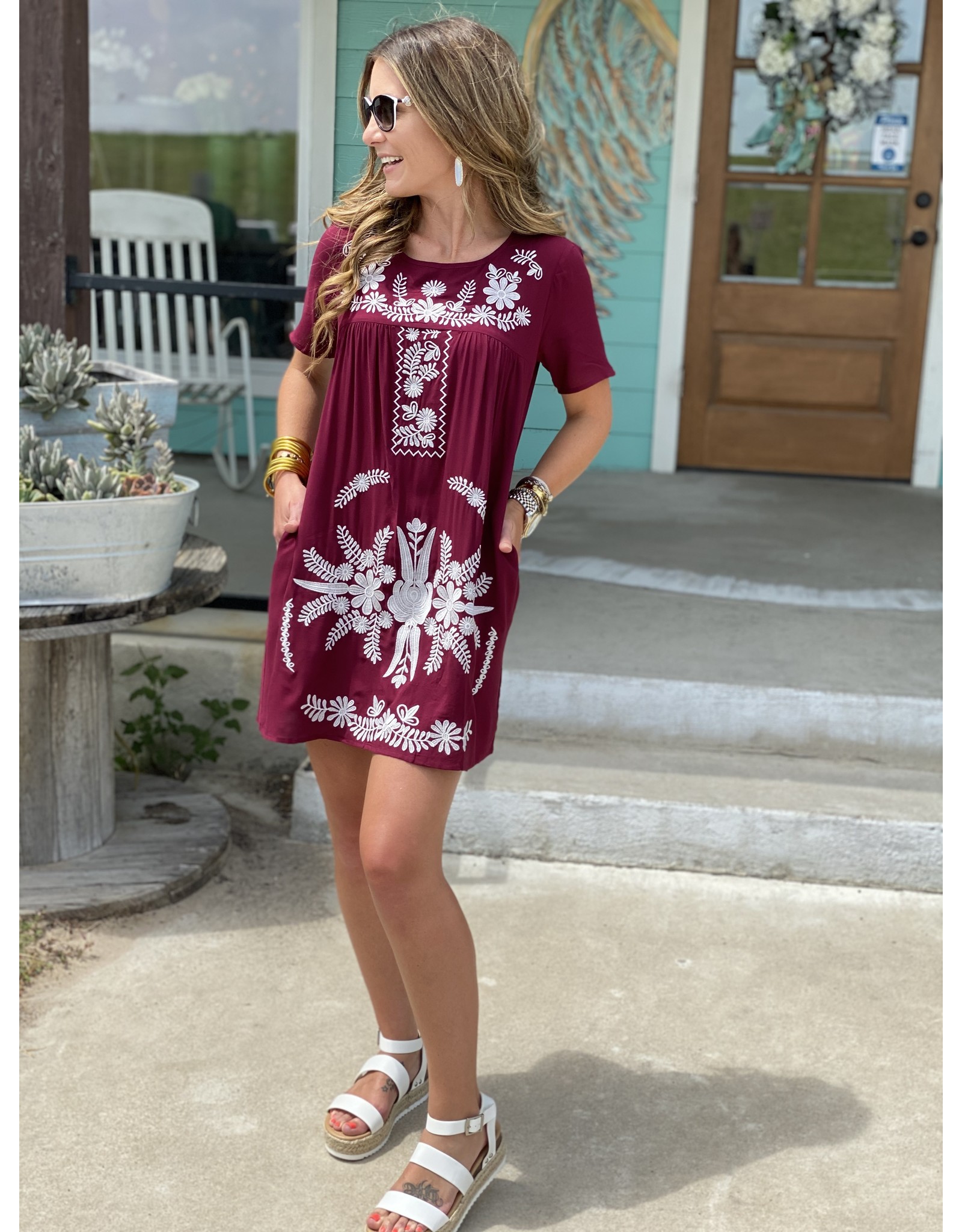 maroon with white dress