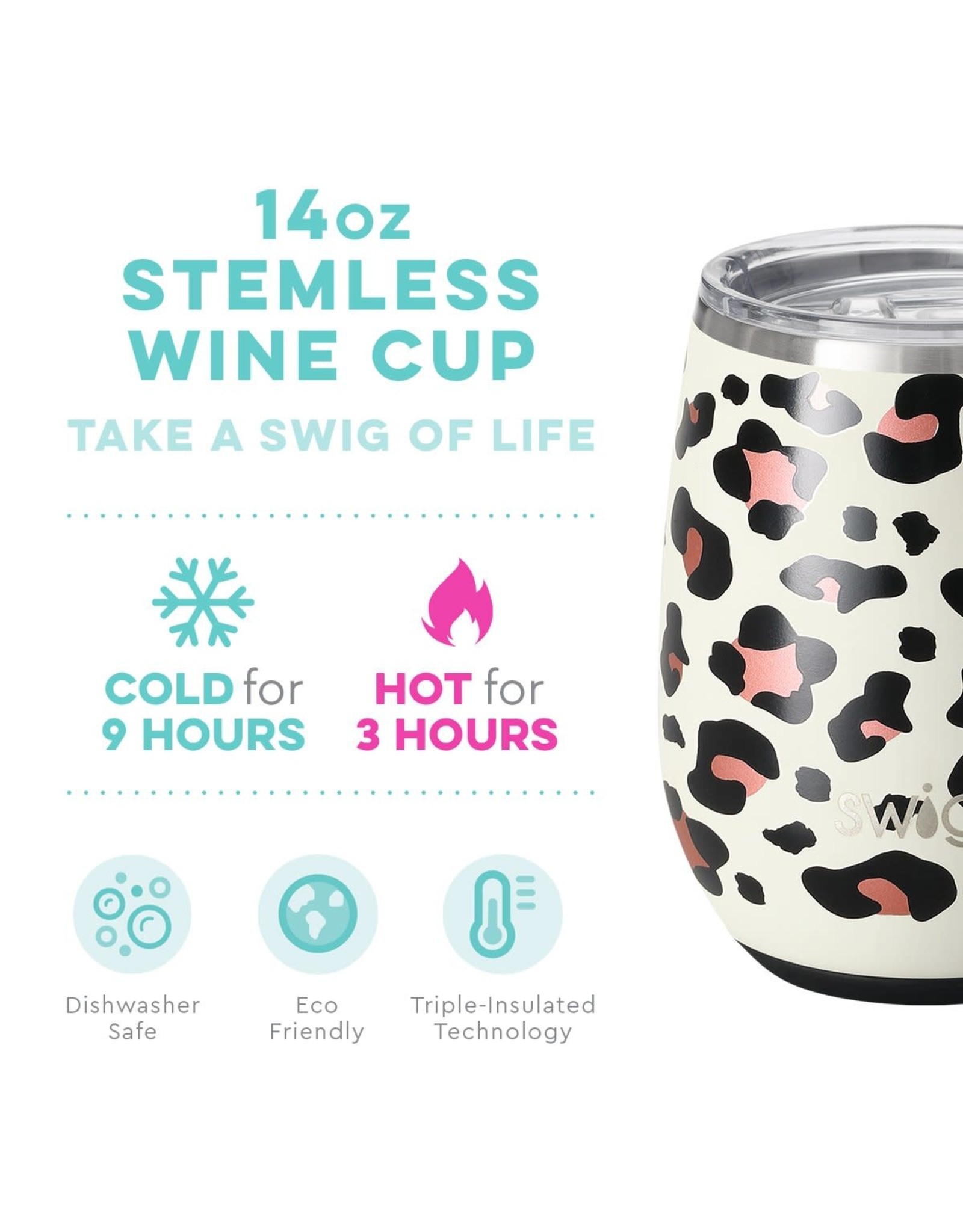 SWIG Swig 14oz Stemless Wine Cup Luxy Leopard