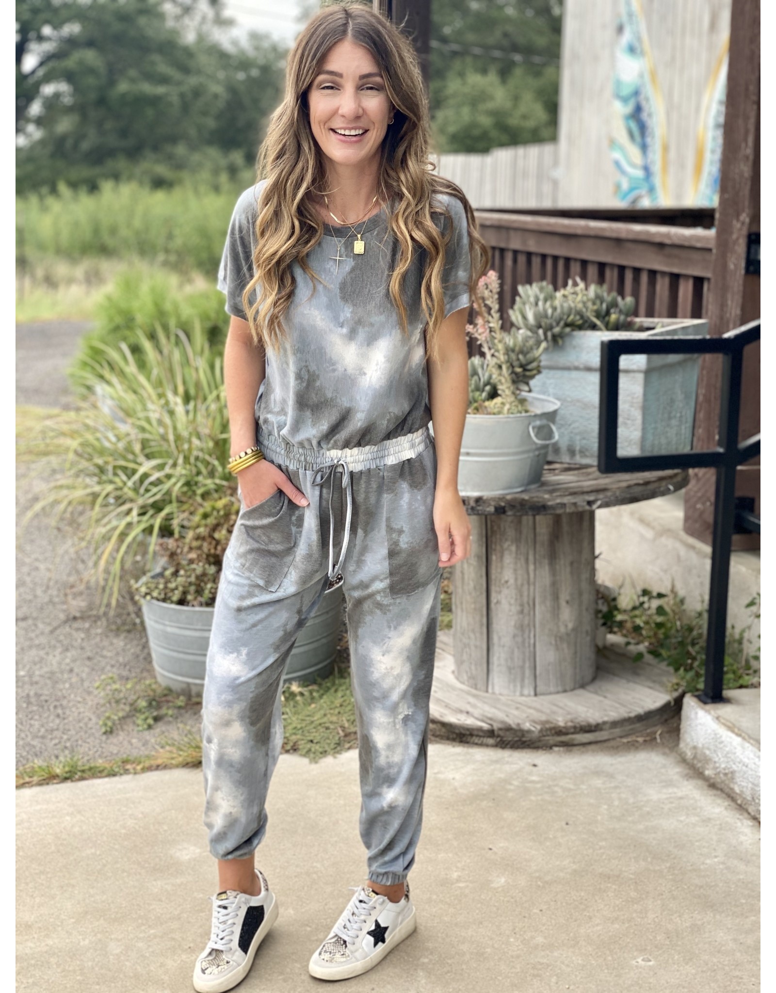 grey blue jumpsuit