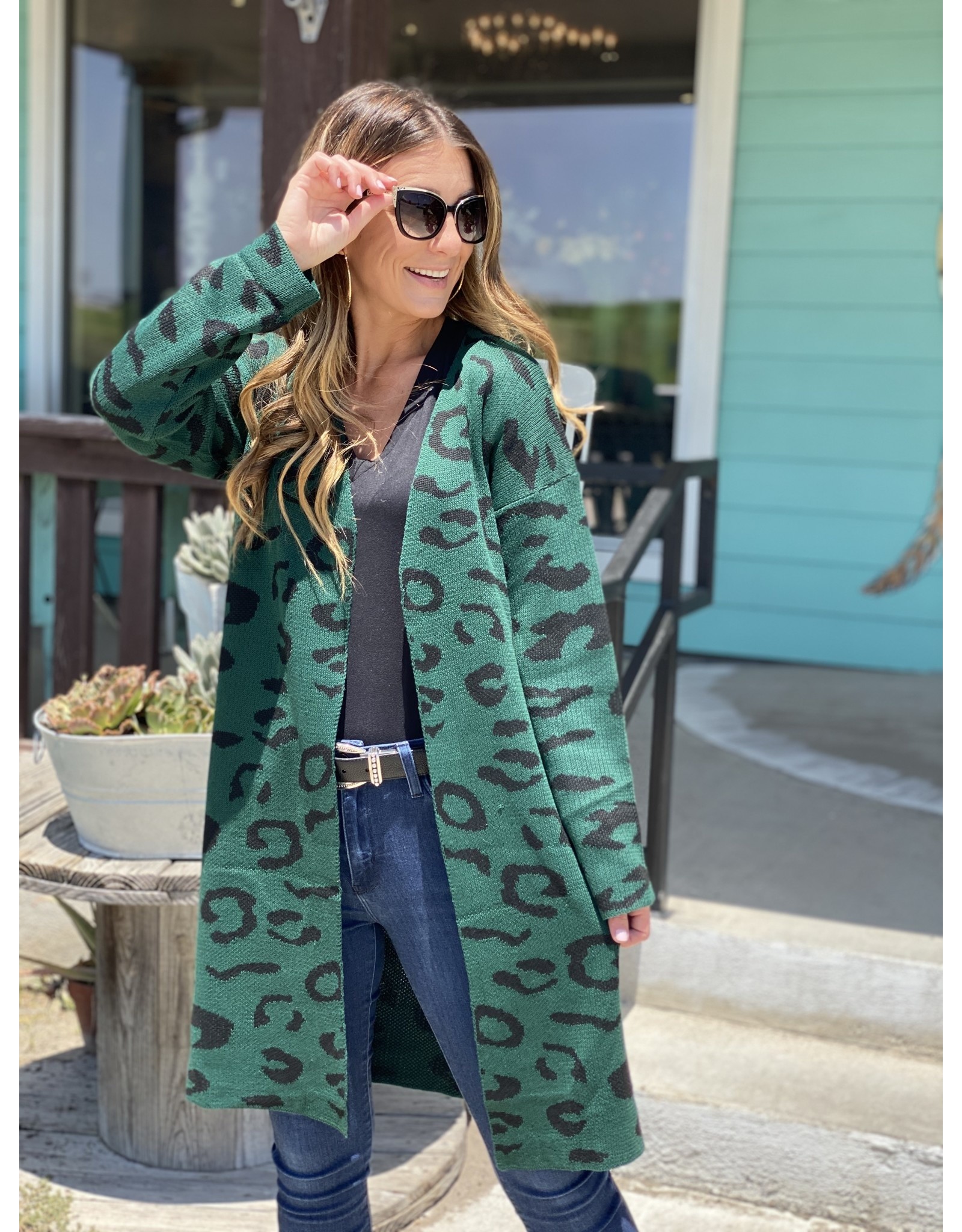 green leopard cardigan