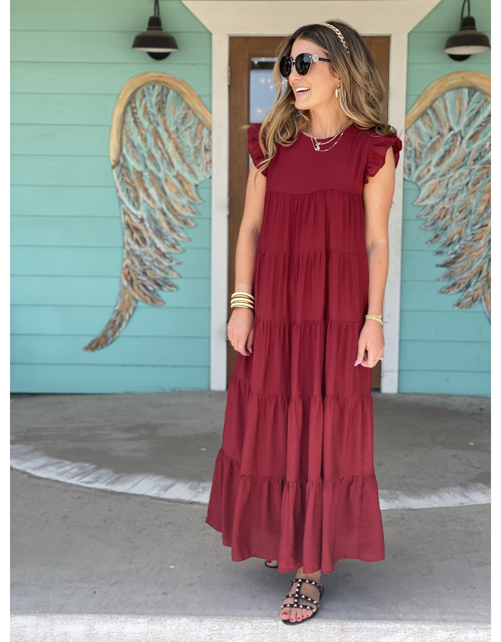 burgundy tiered dress