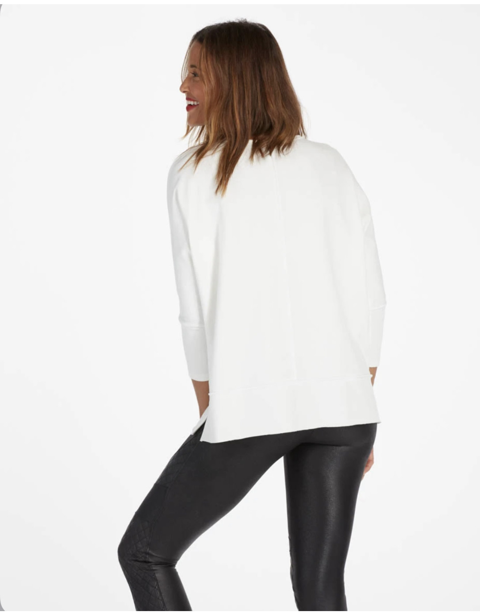 Spanx Perfect Length Sweatshirt Dolman Sleeve Black 3/4 Sleeves Pullover Sz  M