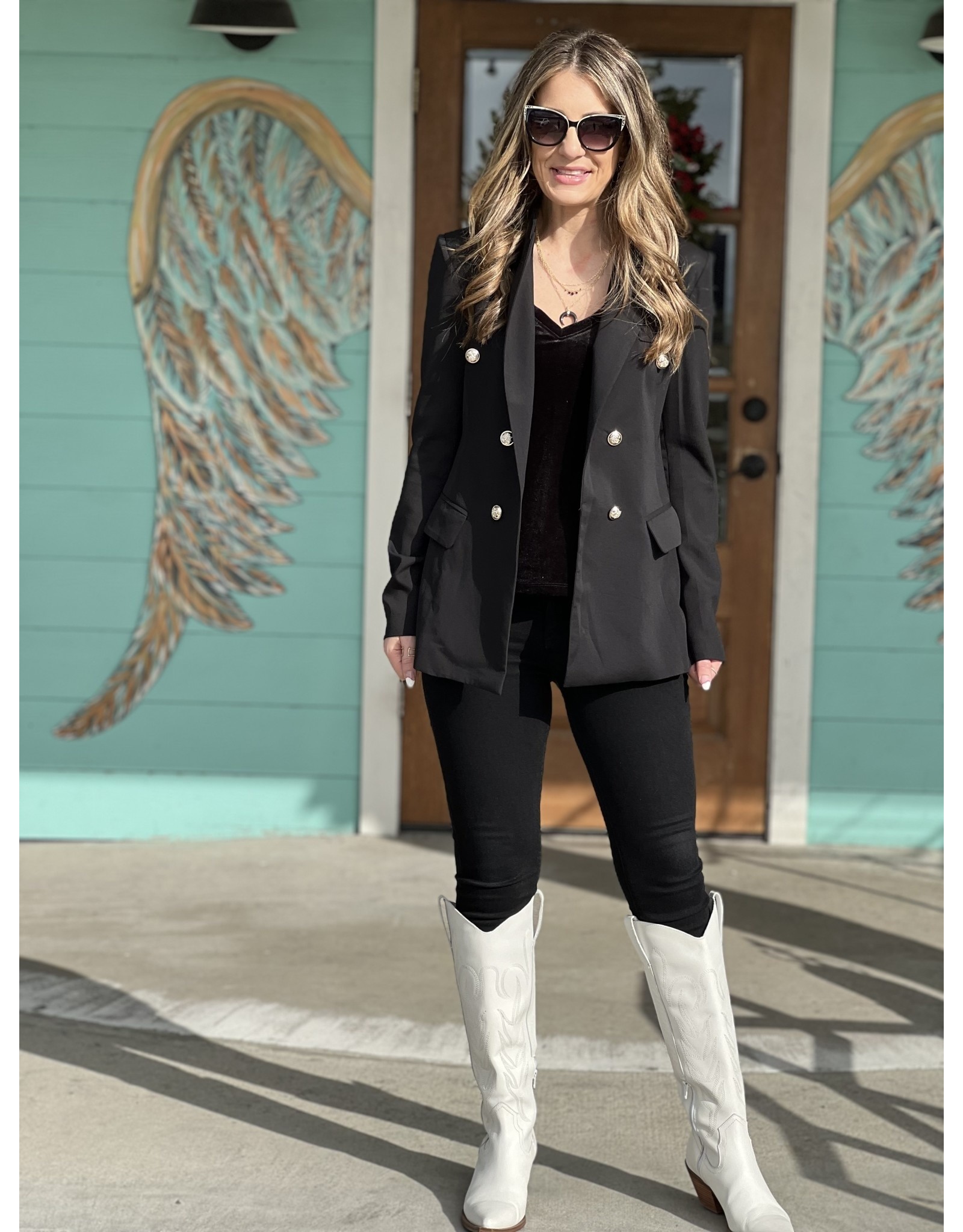 Gold Button Blazer in Black Rhinestone Angel