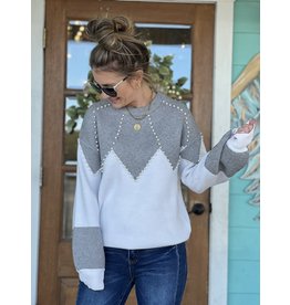 Pearl Beaded Color Block Sweater