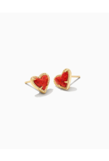Kendra Scott Ari Heart Stud Earring Gold Red Kyocera Opal