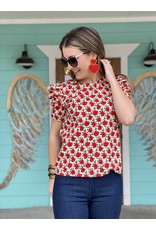 Red Floral Puff Sleeve Top