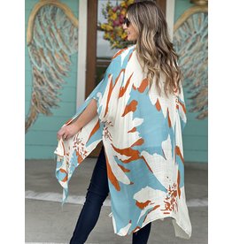 One Size Kimono  - Aqua Sweeping Floral