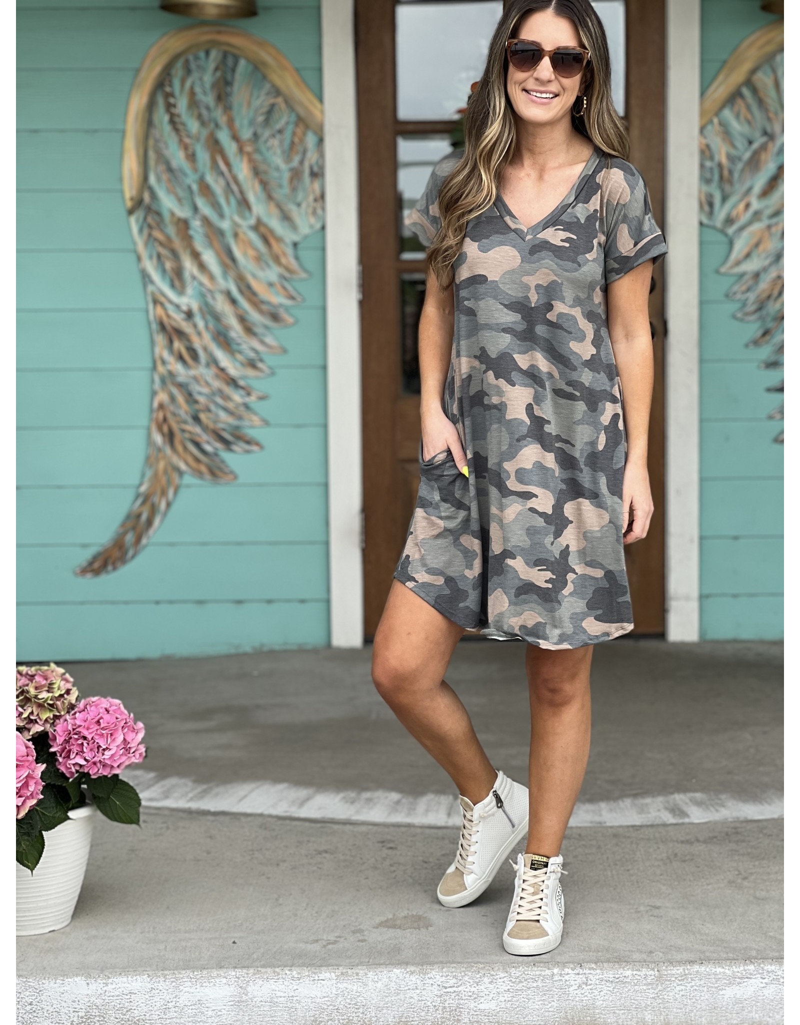 Green Camo V-Neck Knit Dress 