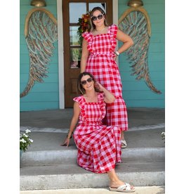 Pink & Red Gingham Midi Skirt