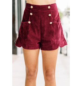 Wine Corduroy Shorts w/Gold Buttons