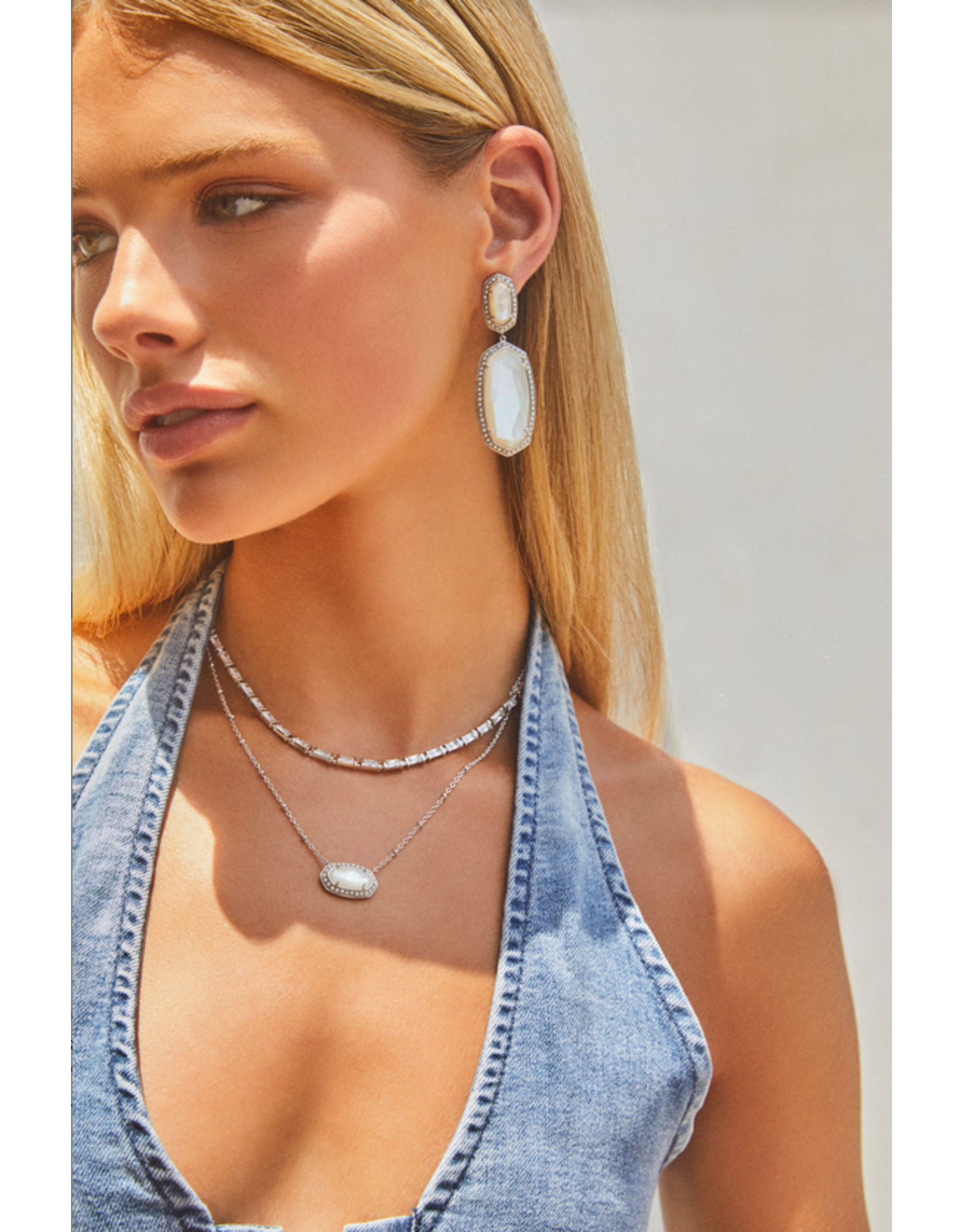 NWT Kendra Scott Elisa White Iridescent Drusy Pendant Necklace Silver Tone  | eBay