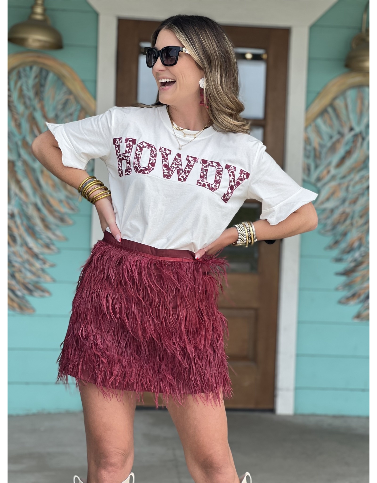 Queen of Sparkles Maroon Feather Skirt - Rhinestone Angel