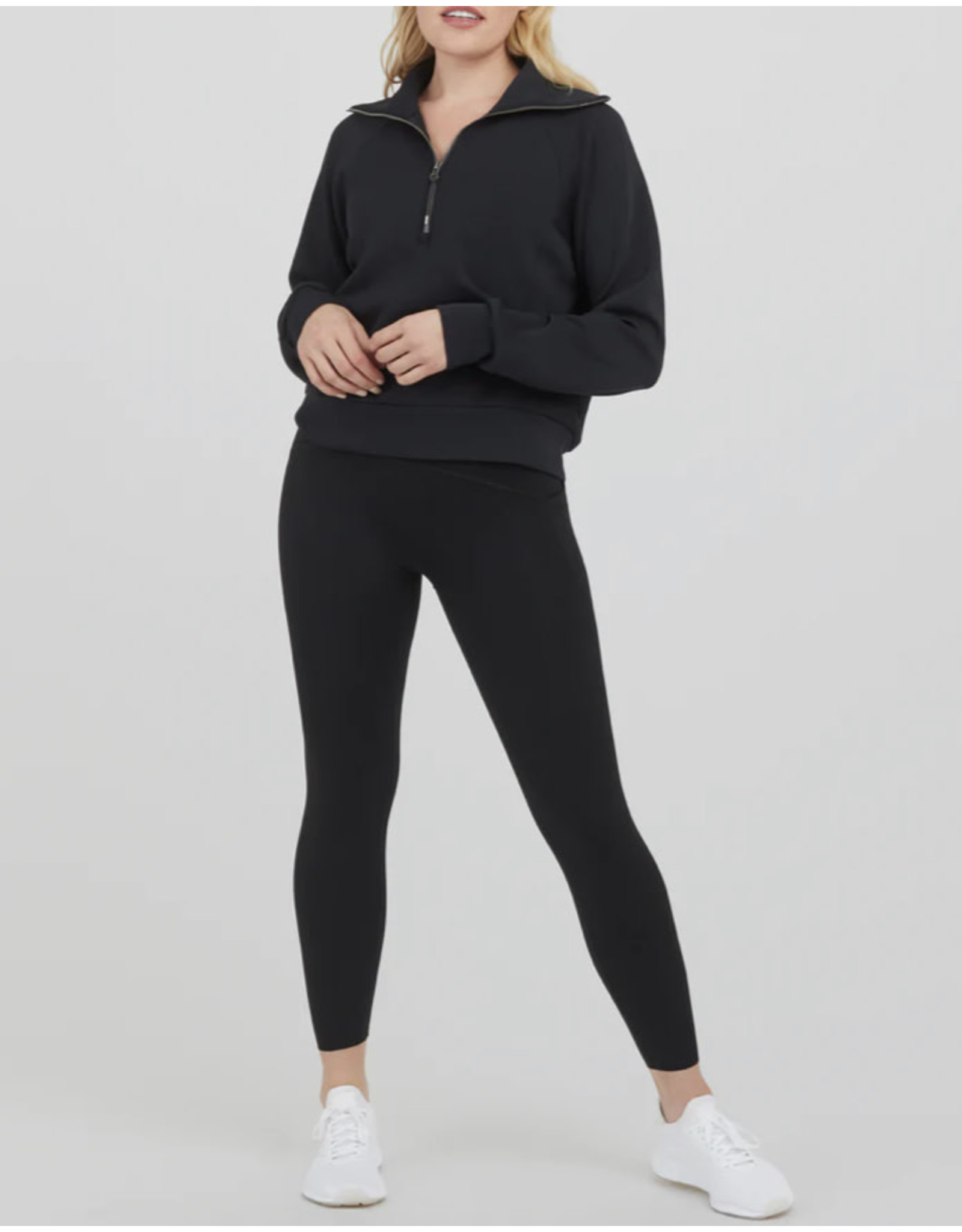 Spanx Air Essentials Half Zip Pullover in Black - Rhinestone Angel