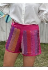 Magenta Full Rhinestone Stripe Shorts