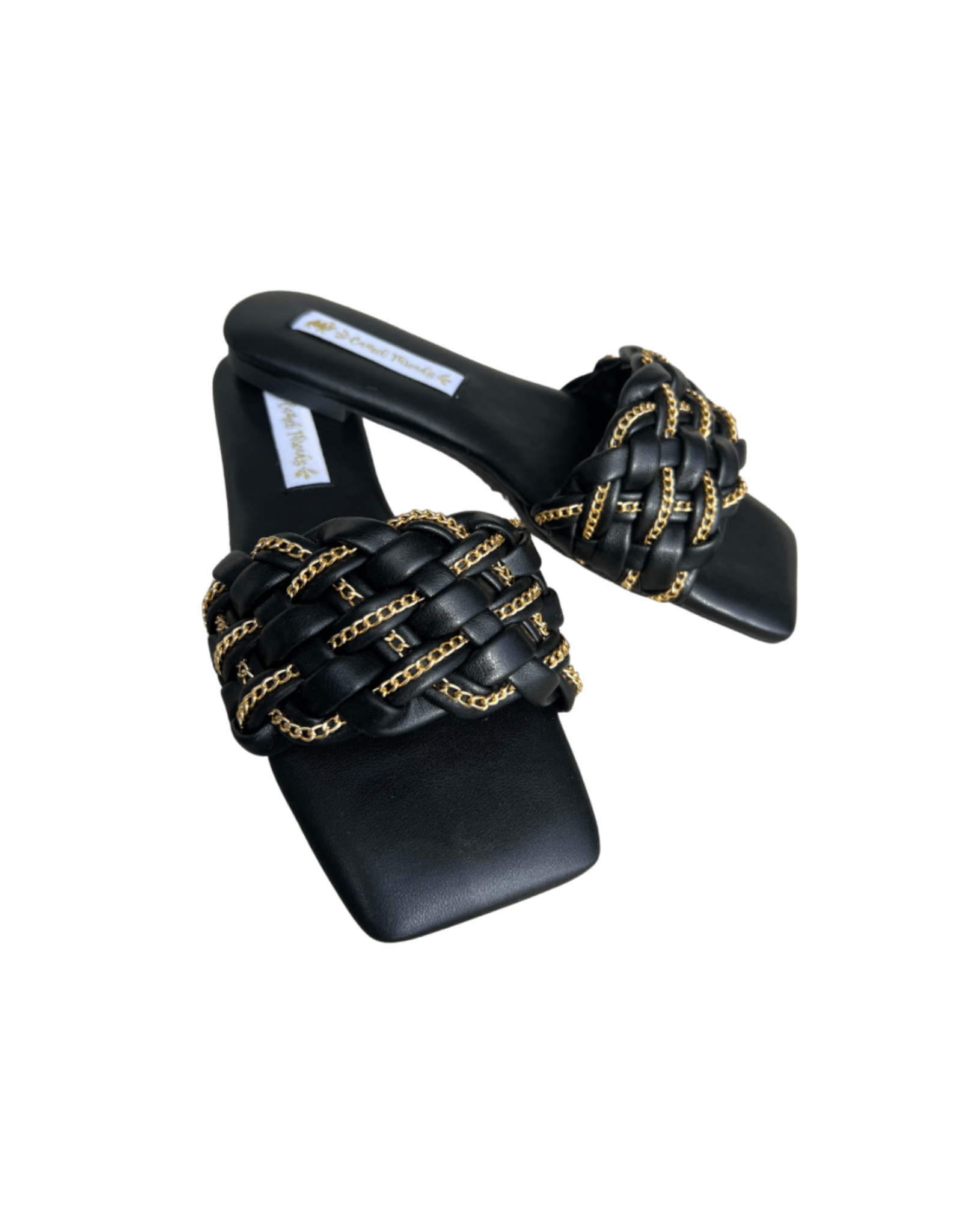 Black & Gold Chelsi Slides