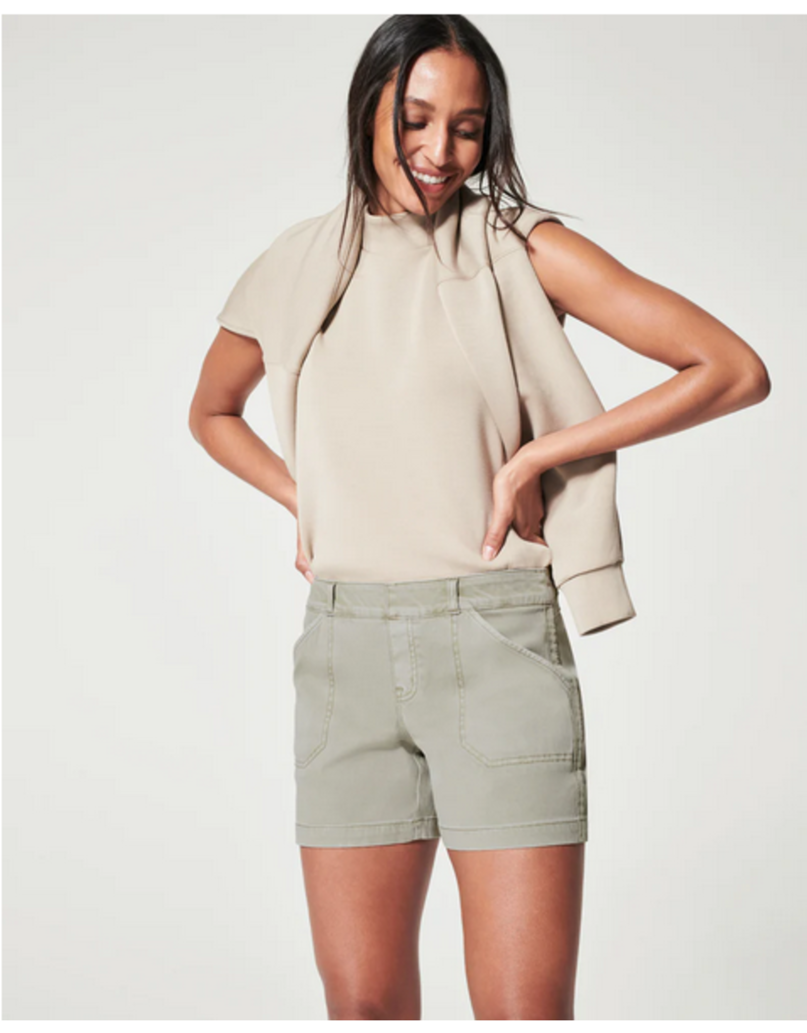 Spanx 4in Twill Short Olive Oil
