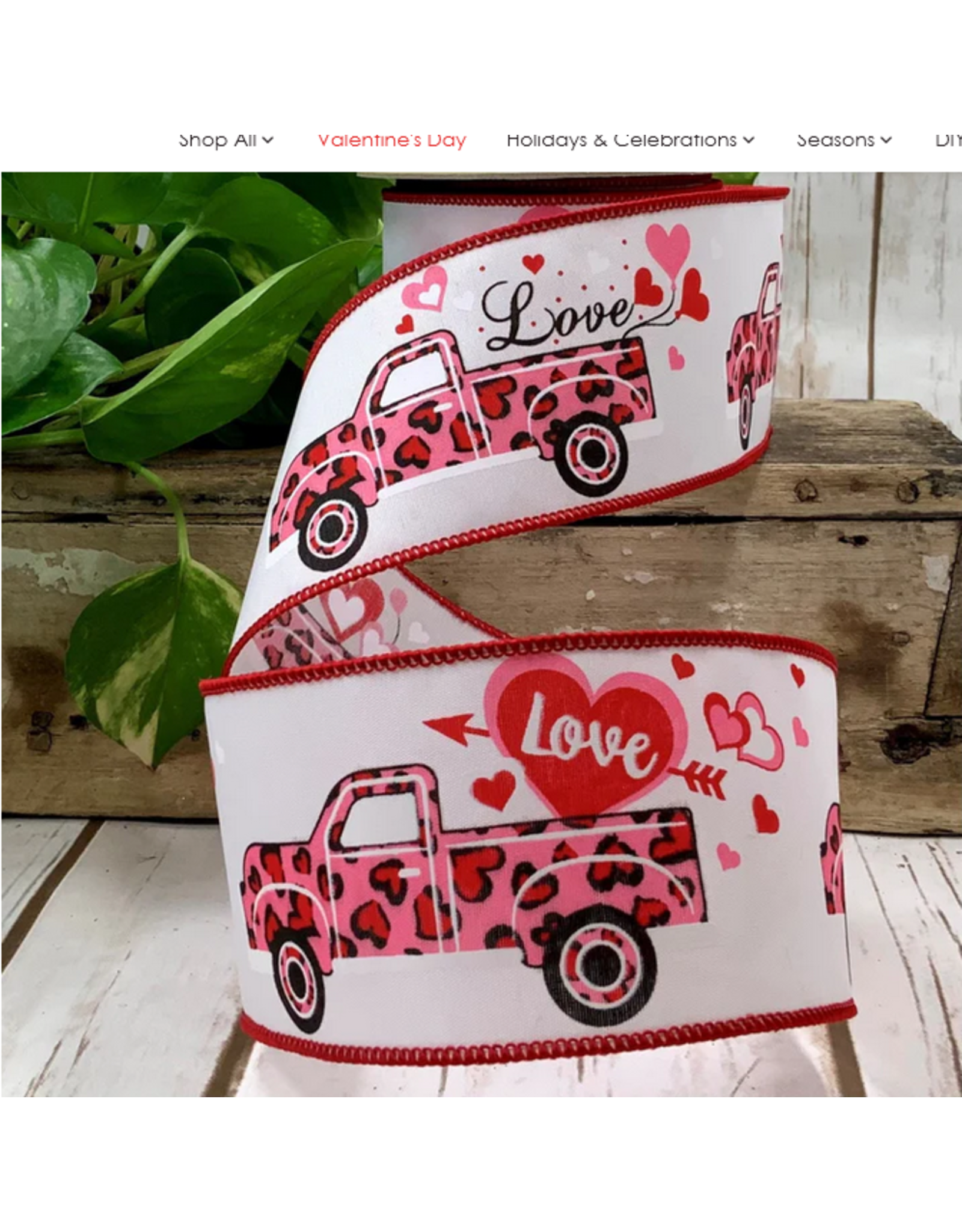 2.5in x 10 yds Heart Love Truck Ribbon