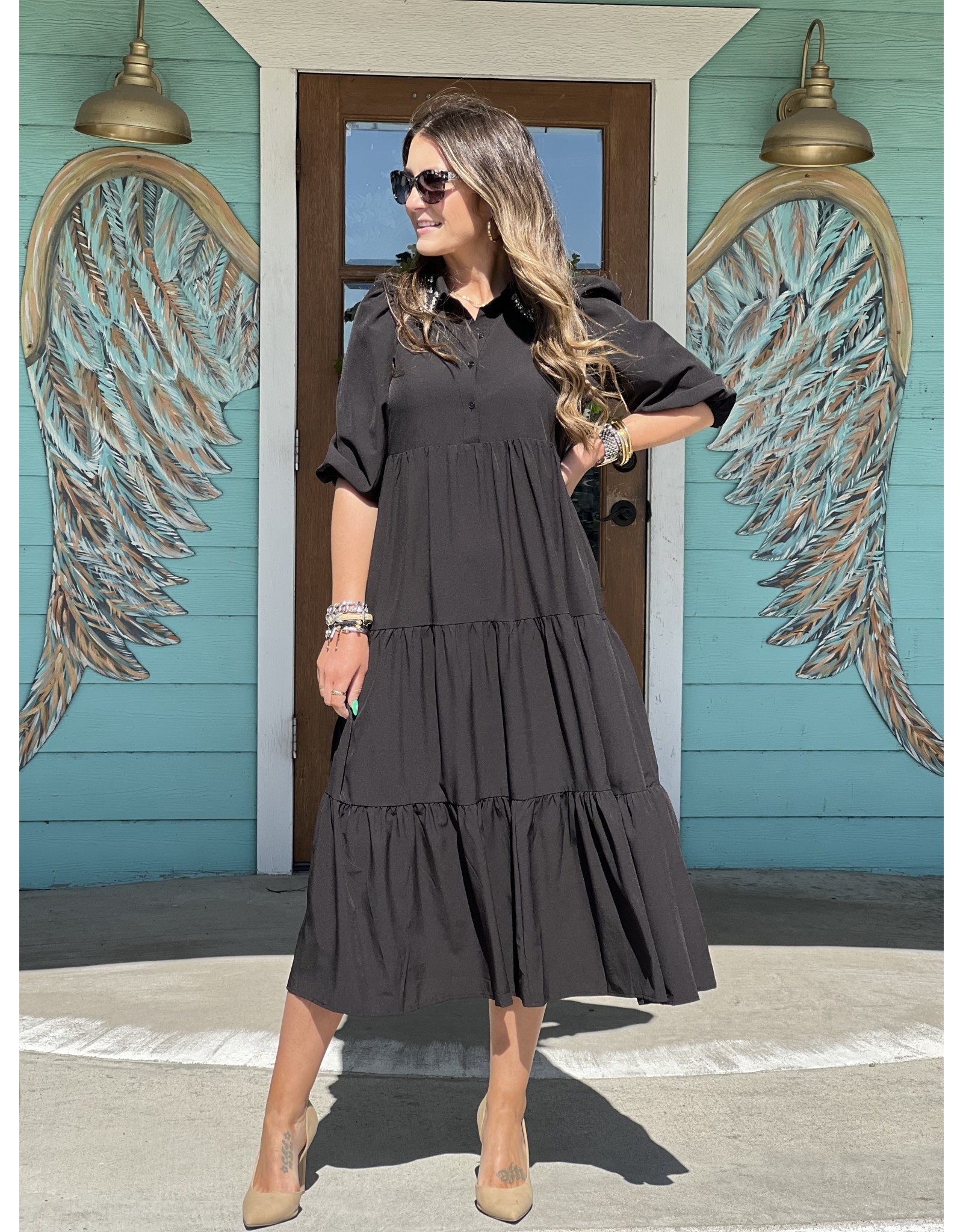 Black Rhinestone Collar Tiered Maxi Dress - Rhinestone Angel