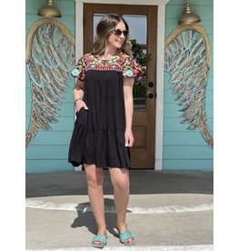 Black Multi Embroidered Twilly Dress