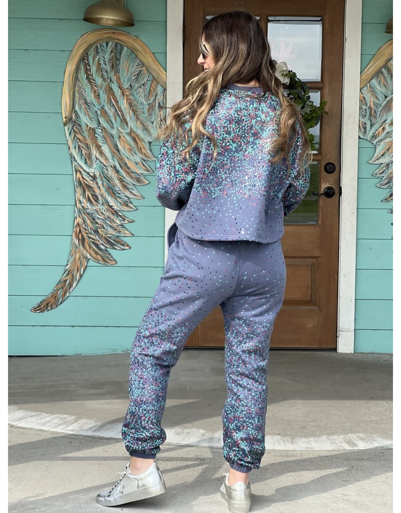 Queen of Sparkles Grey Scattered Sequin Jogger