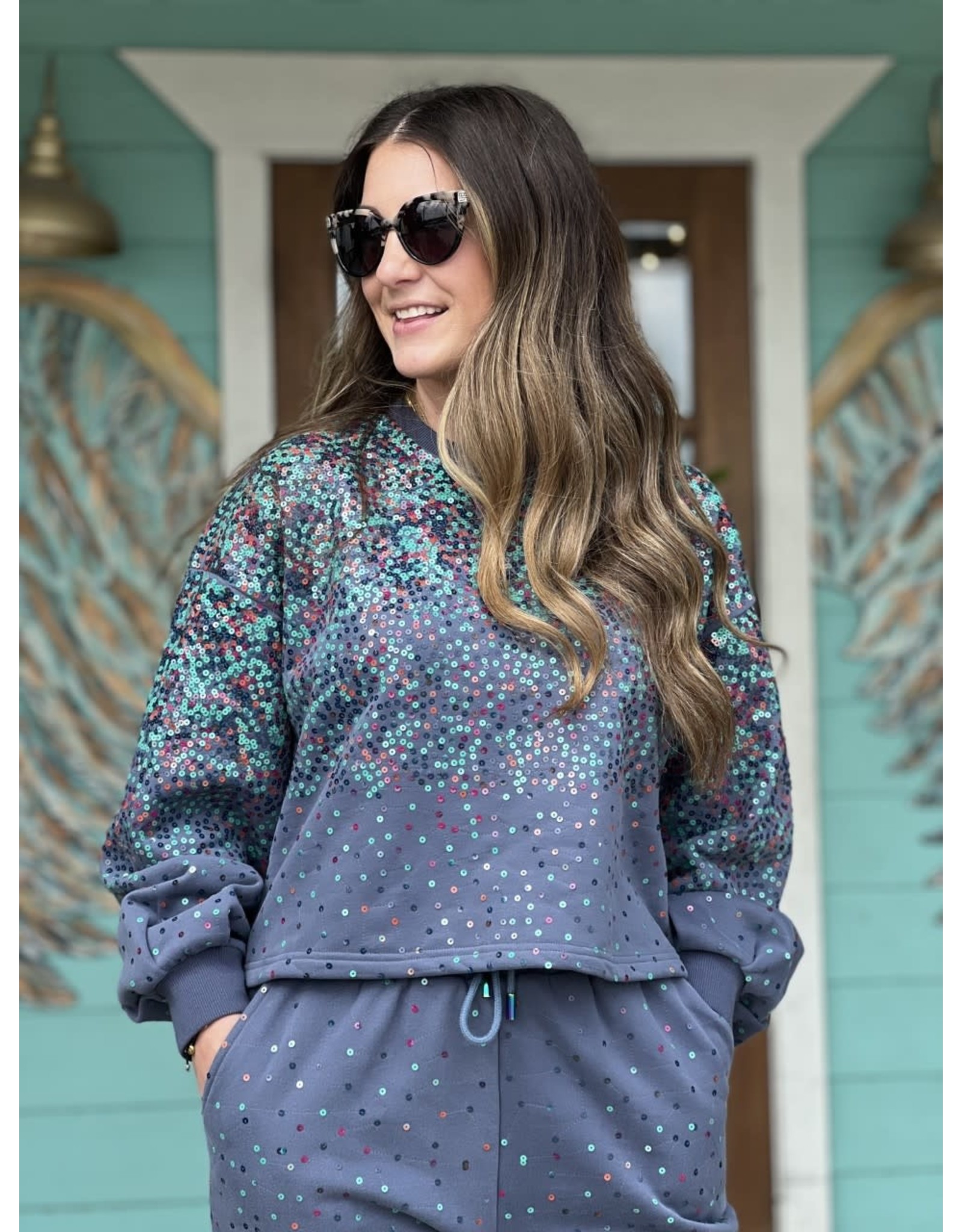 Queen of Sparkles Grey Scattered Sequin Sweatshirt