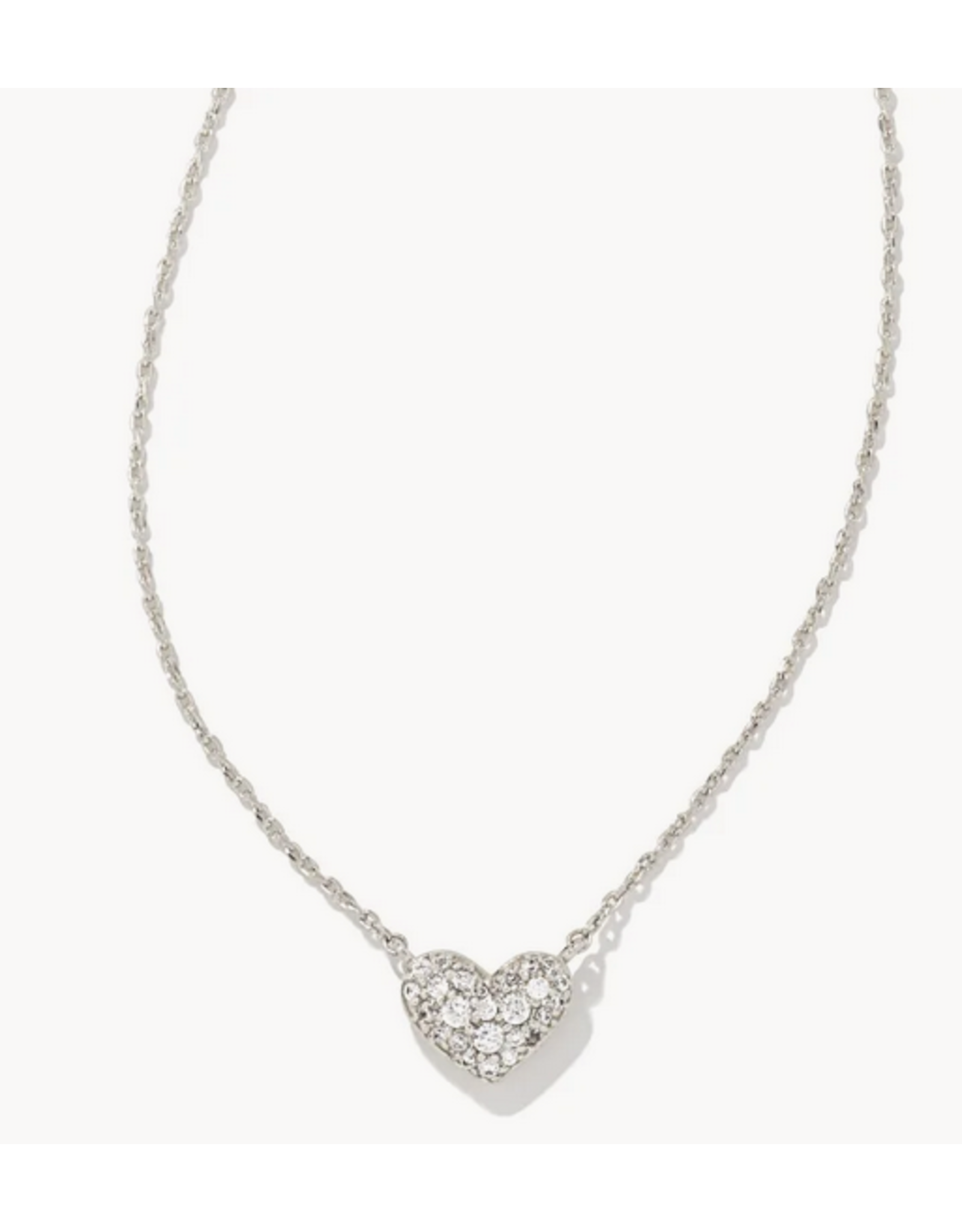Kendra Scott Ari Silver Pave Crystal Heart Necklace in White Crystal