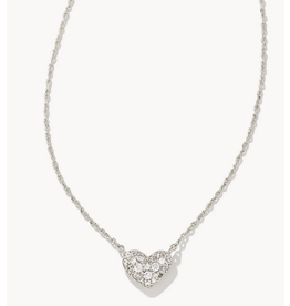 Kendra Scott Ari Silver Pave Crystal Heart Necklace in White Crystal
