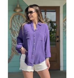 La MIel Purple Textured Cotton Button Down Shirt
