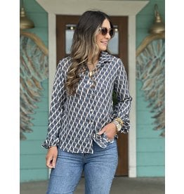 French Blue Geometric Button Down Shirt