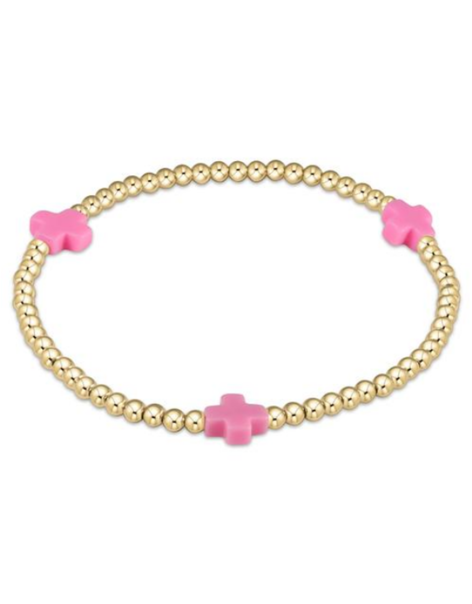 enewton Signature Cross Gold Pattern 3mm Bead Bracelet - Bright Pink