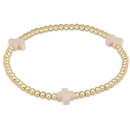 enewton Signature Cross Gold Pattern 3mm Bead Bracelet - Off White