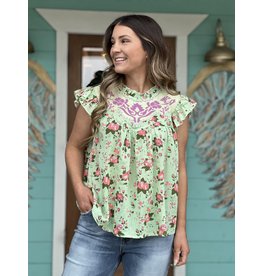 Mint Embroidered Heidi Top