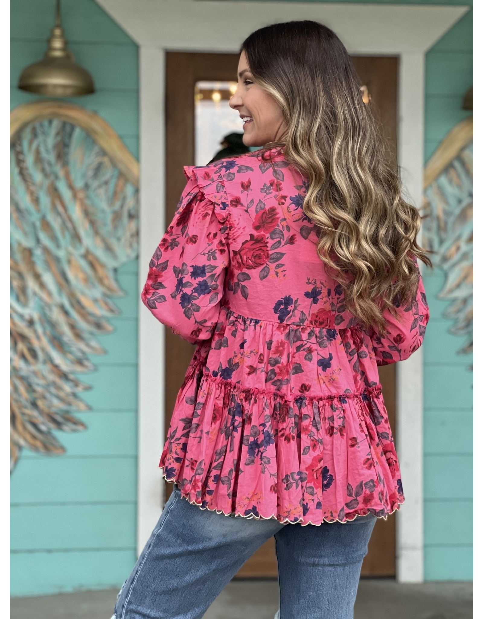 Hot Pink Floral Embroidered Loretta Top