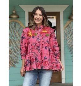 Hot Pink Floral Embroidered Loretta Top