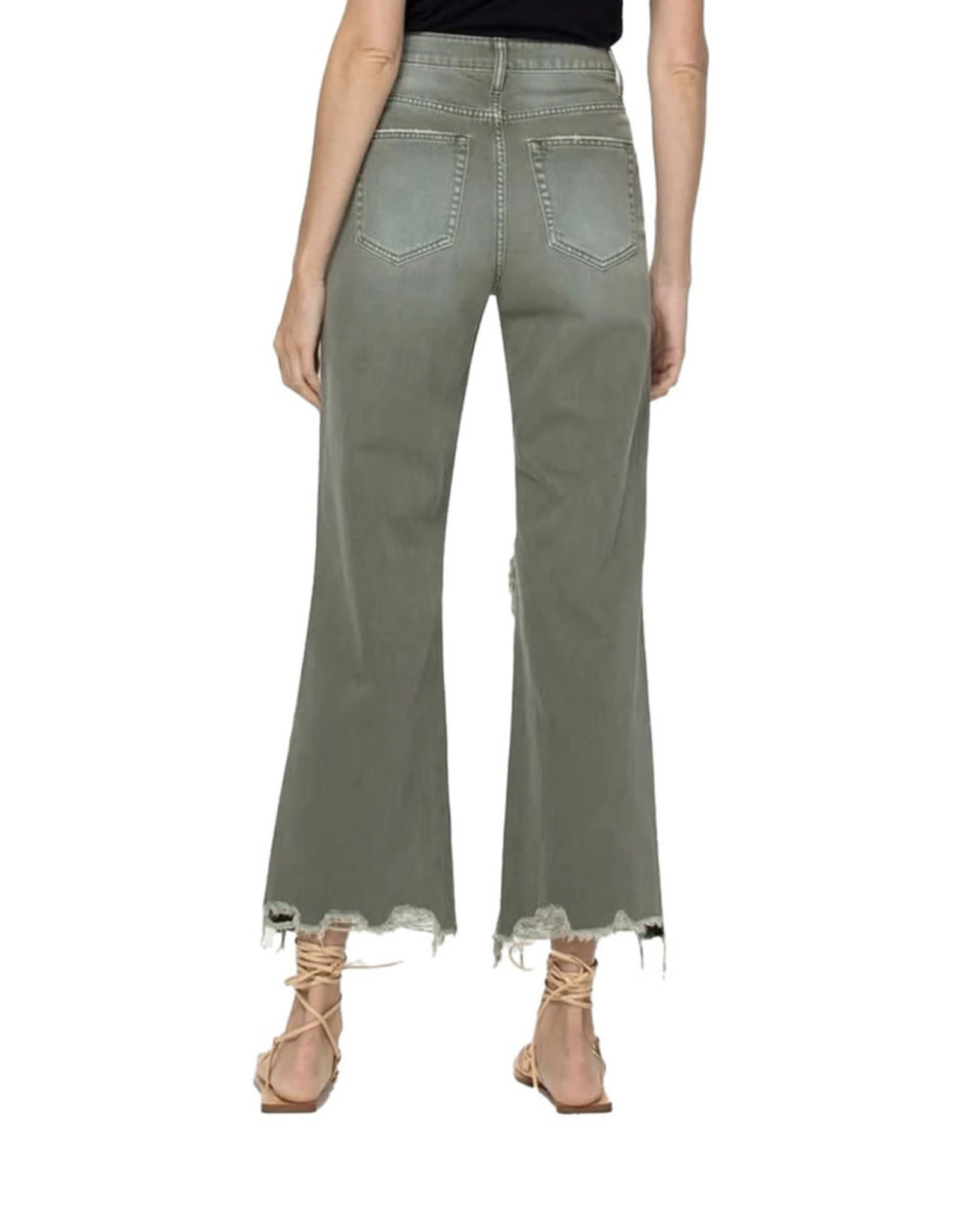 Army Green 90s Vintage Crop Flare Jeans Rhinestone Angel