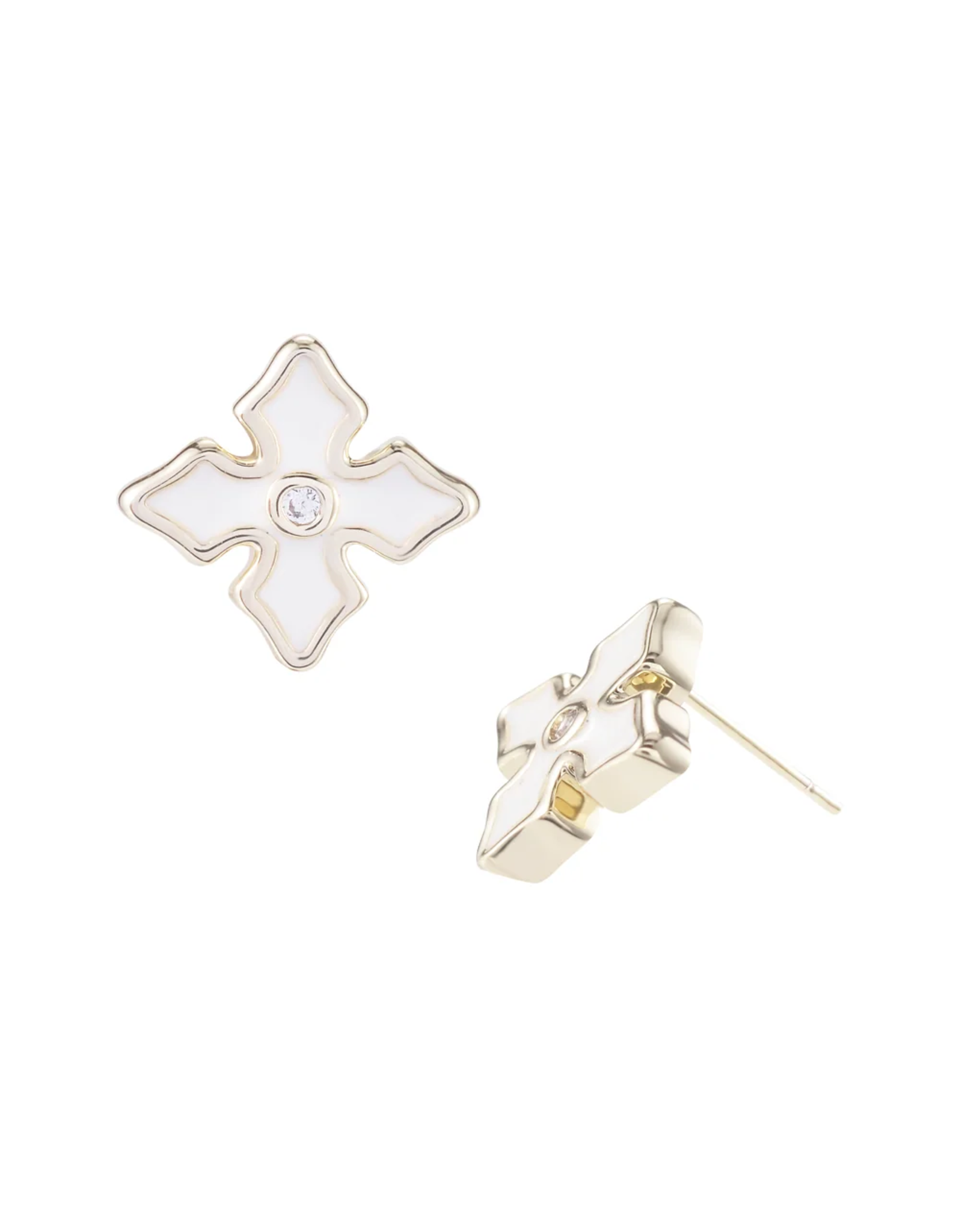 Natalie Wood Mini Enamel Cross Stud Earring White Gold