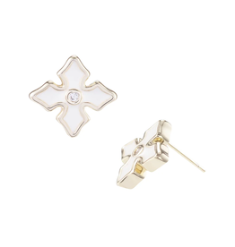 Natalie Wood Mini Enamel Cross Stud Earring White Gold