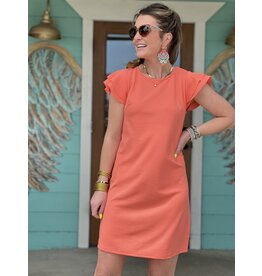 Flutter Sleeve Dress in Coral