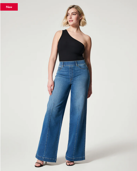 Cheap Women Seamed Front Wide Leg Jeans Elastic Waist Stretch Denim Flare  Jeans High Waisted Jean Bell Bottom Jeans Lengthened