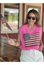 Neon Pink American Flag Sweater Tank