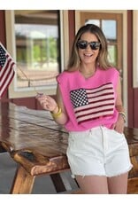 Neon Pink American Flag Sweater Tank