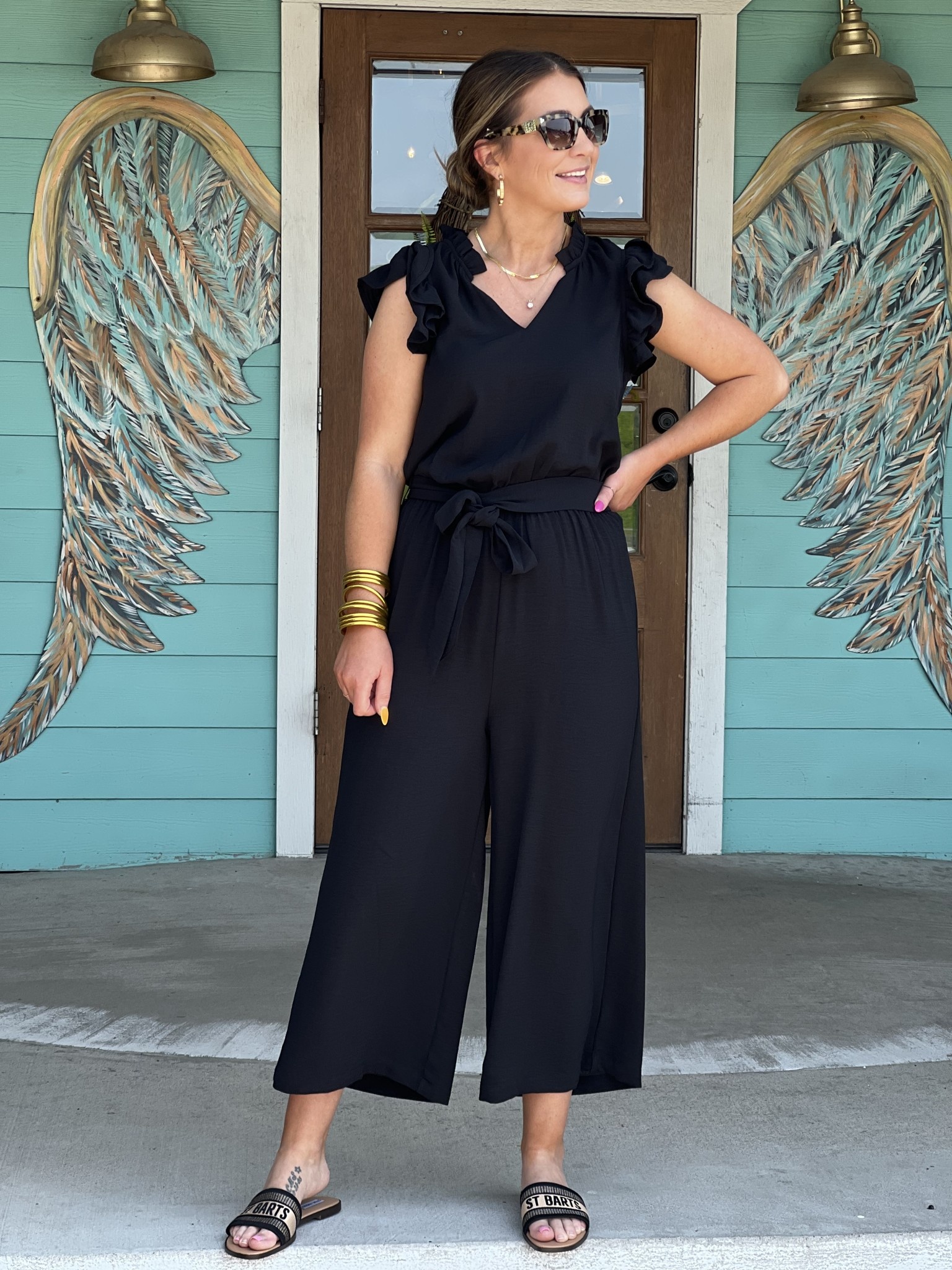 Black Amethyst Jumpsuit Rhinestone Angel