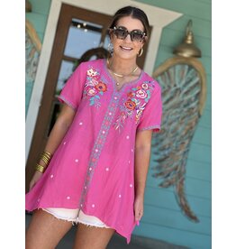 Hot Pink Summer Embroidered Top