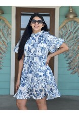 Blue & White Flower Print Dress